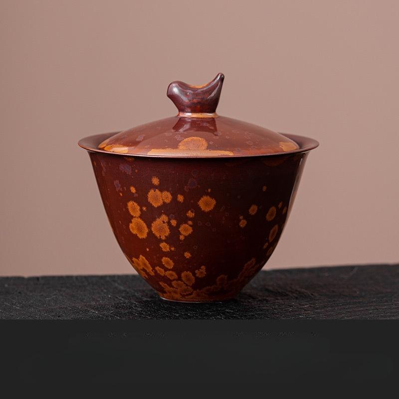 BRChestnut Brown Ceramic Tea Cup Cover Bowl Handmade Ceramic Teaset Home Vintage Thickened Kung Fu Teaset Tea Making Ceremony GiftEY