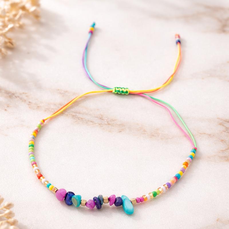 New Bohemian gravel rice ball hand rope irregular natural stone adjustment woven bracelet couple bracelet