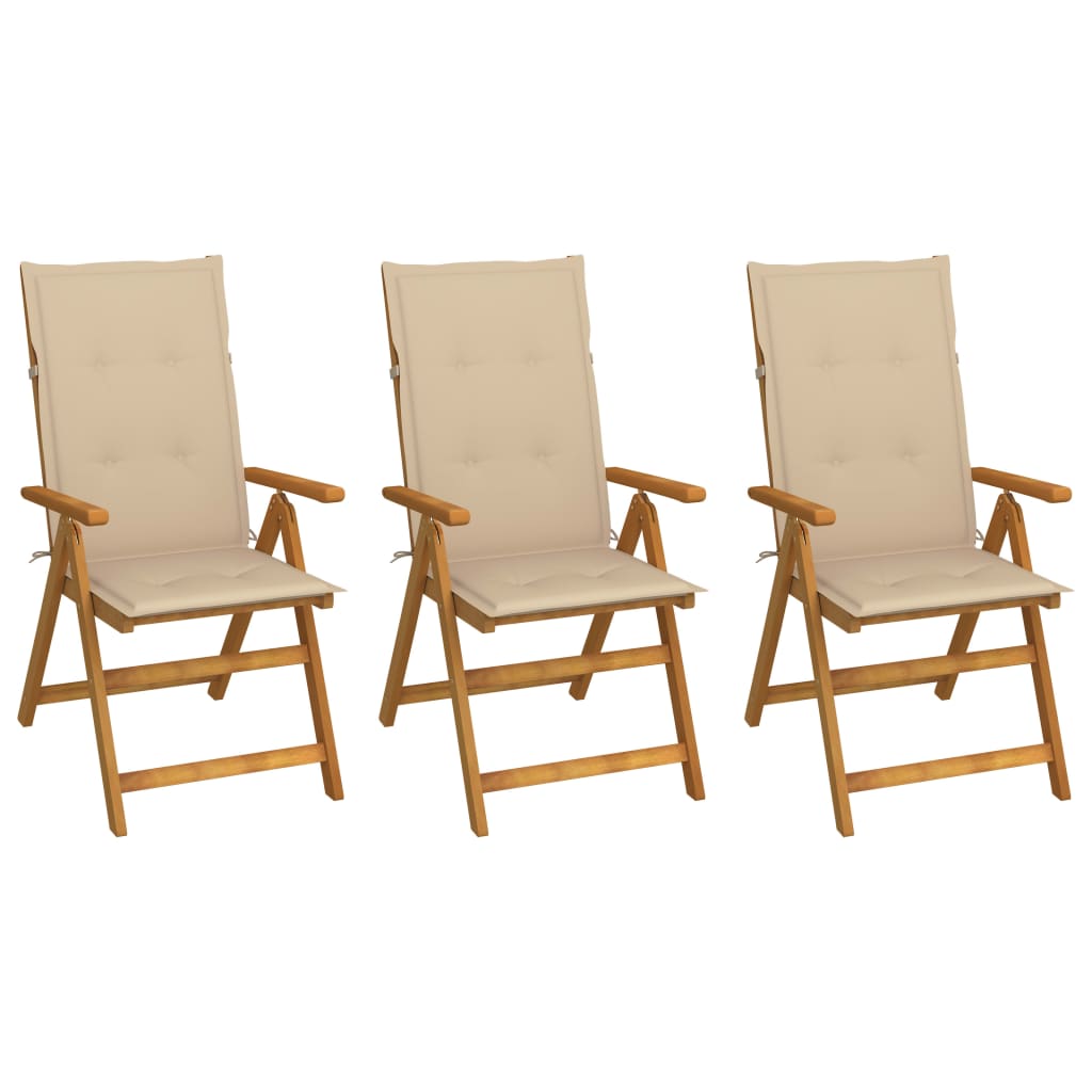 Foldable Garden Chairs 3 pcs with Cushions Solid Acacia Wood