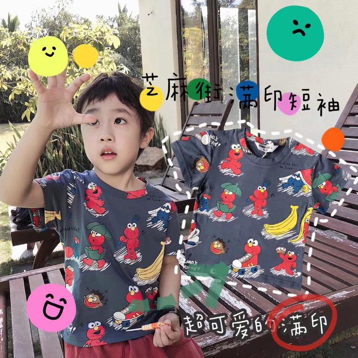 Summer Kids Cute Cartoon Short Sleeve T Shirt Round Neck Unisex Baby Top Fashionable