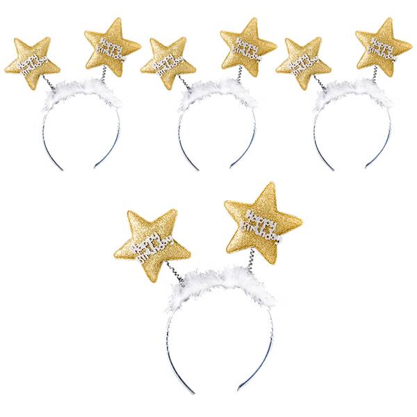 Party Show Star Birthday Headband, Gold, 4 Pieces