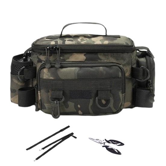 Waist Bag Fishing Gear Organizer Large Capacity Double-Layer Design Waterproof Crossbody Chest Bag with Fishing Pole Holder