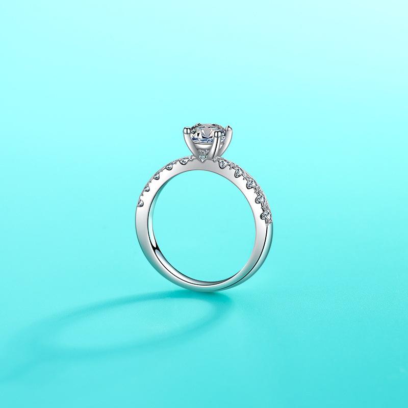 Bague Ringen Женское кольцо с муассанитом и бриллиантом цвета D, 1 карат, свадебное ювелирное изделие из стерлингового серебра 925 пробы, классический дизайн с четырьмя когтями, подарок