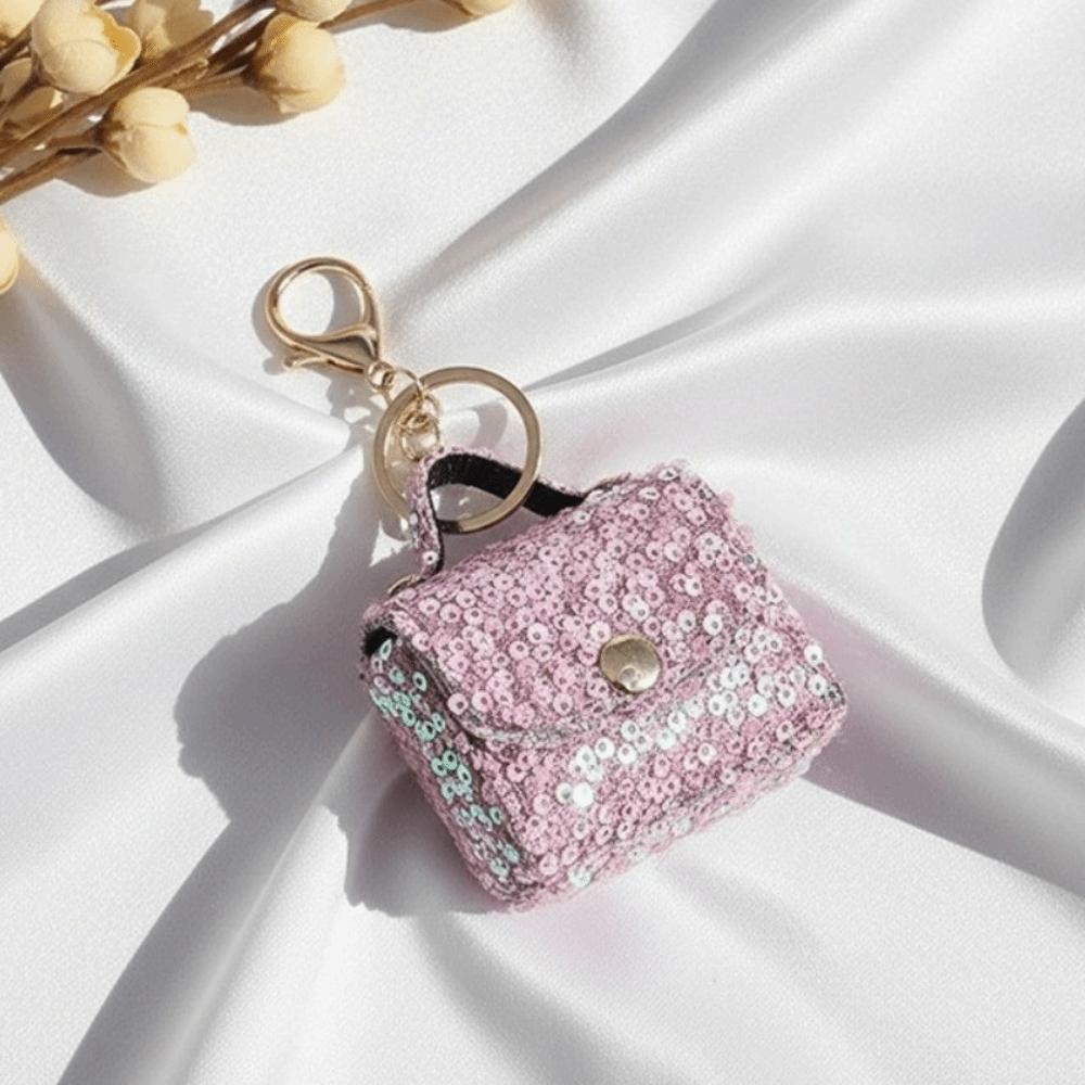 Leather Pouch Sequin Mini Earphone Case Keychain Lightweight Backpack Pendant Earphone Storage