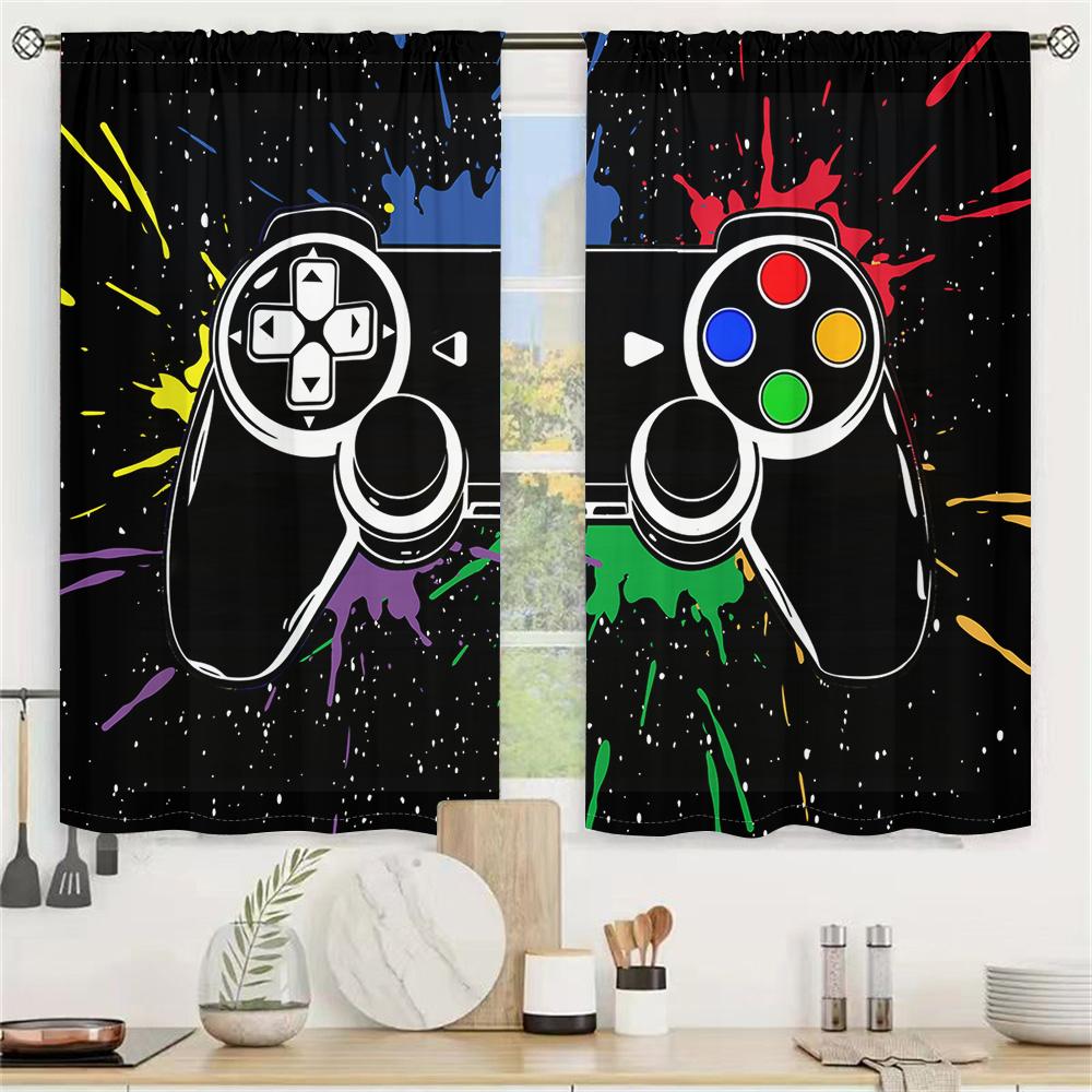 2Pcs Gaming Room Curtains 3D Colorful Controller Pattern Living Room Bedroom Balcony Sunshade E-sports Style Decor Curtains