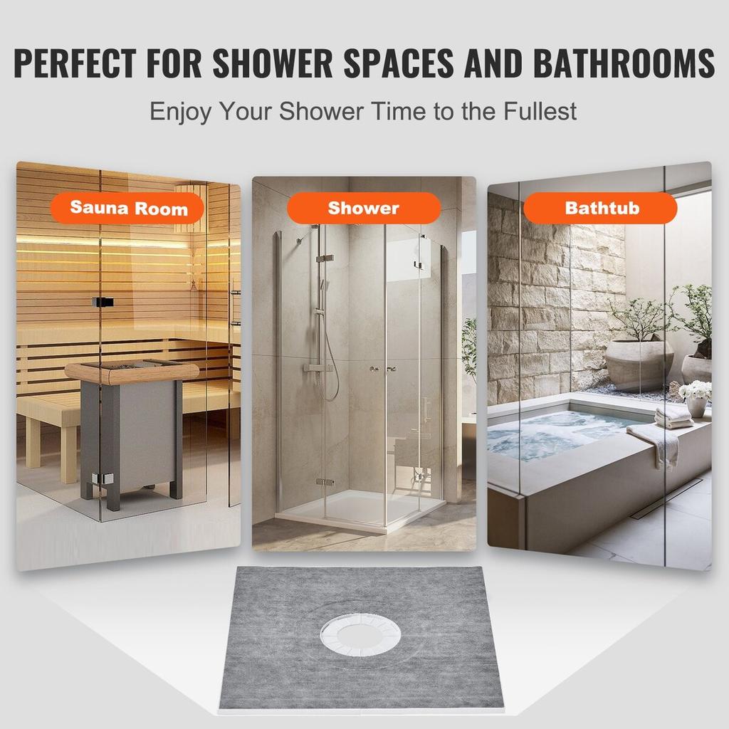 Shower Curb Kit, 914x914mm Shower Pan Kit with 160mm Central Drain, Lightweight EPS Shower Installation Kits with 2 Waterproof Cloths, Shower Pan