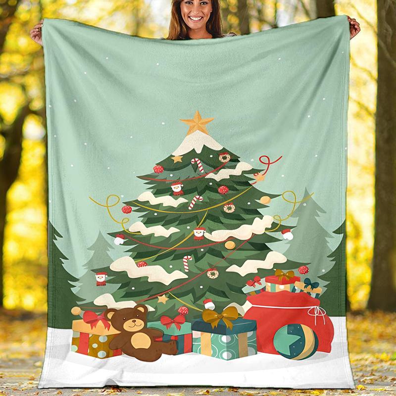 Christmas tree Theme Printed Blanket - Perfect for Couch, Bed, Travel & Outdoor Use | Machine Washable, Cozy & Durable.