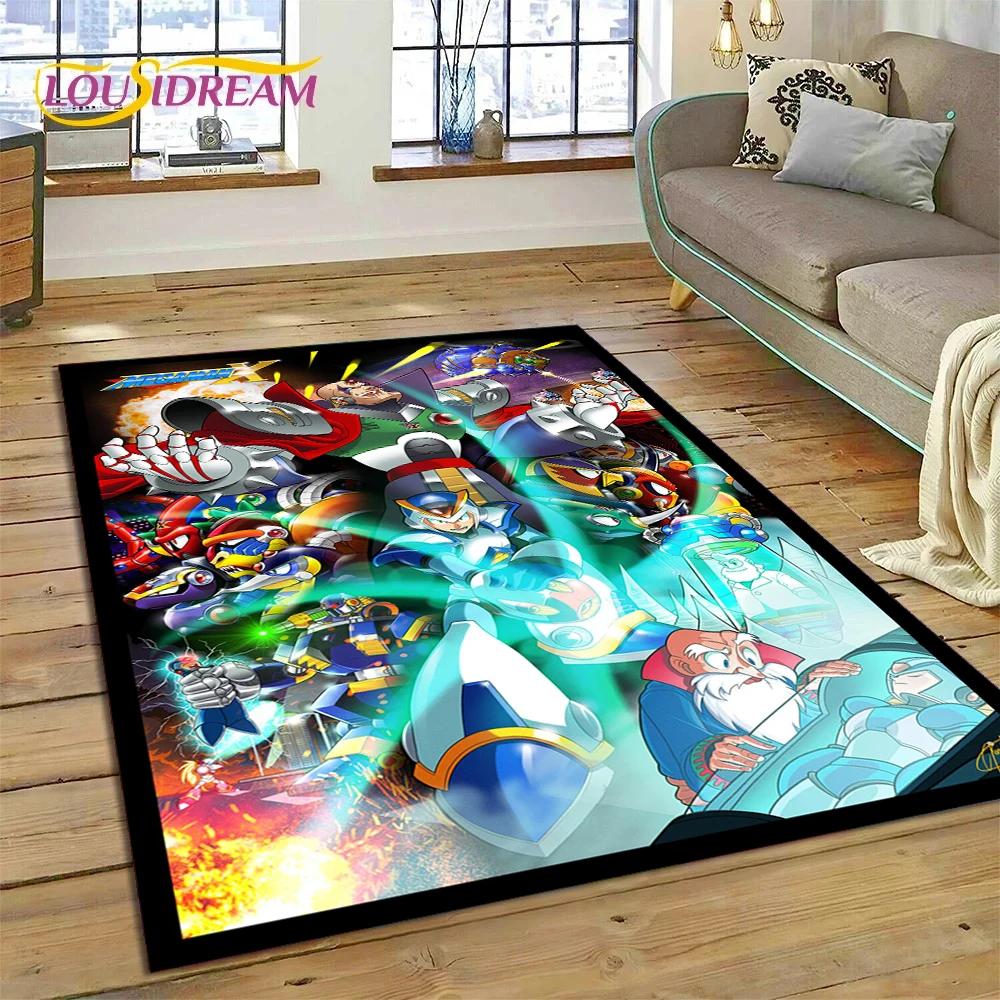 Retro Cartoon Rockman Mega Man Game Rug Carpet for Living Room Bedroom Home Decor,Floor Mat Non-slip Decoration for Sofa Doormat