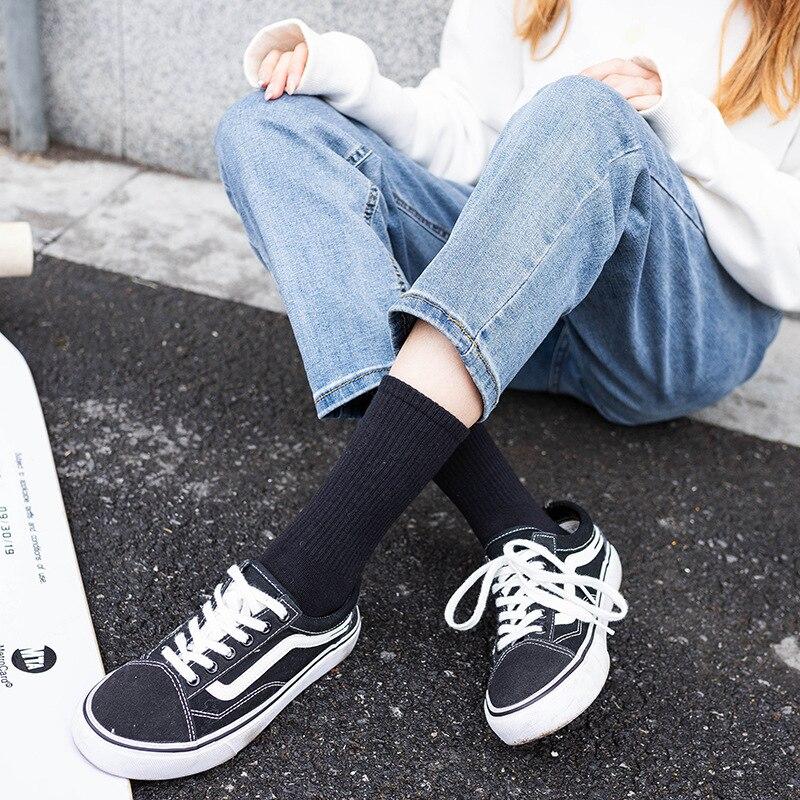 Socks Women White Black Crew Socks Female Pure Solid Color Socks Pack Set Short Women 'S Cotton Sock 
