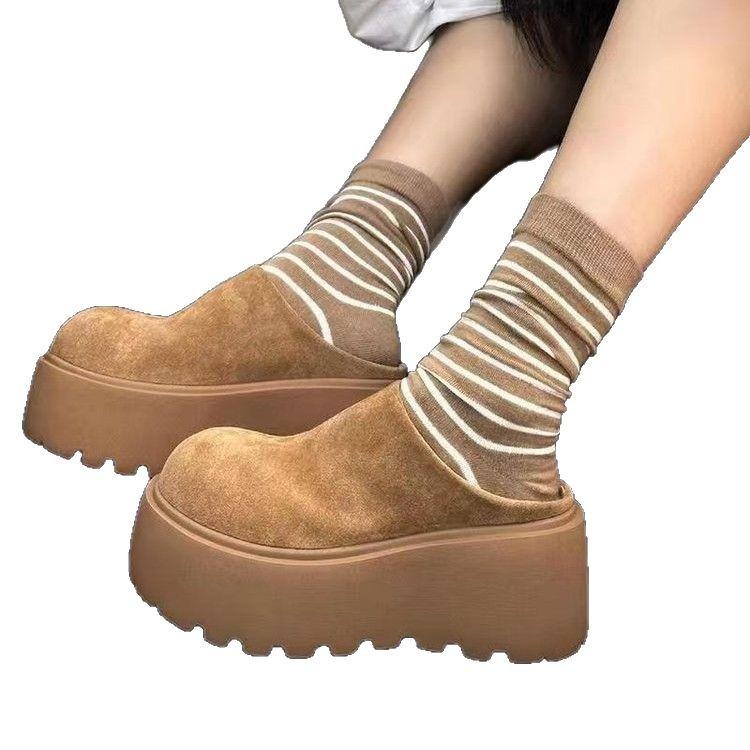 Мягкие матовые кожаные тапочки-маффины с толстым дном, женские тапочки в стиле ретро, универсальные, увеличивающие рост