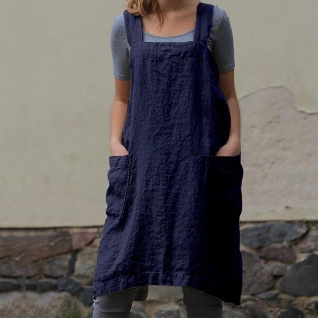 Льняной женский фартук с перекрестной спинкой и 2 карманами для выпечки, кулинарии и садоводства