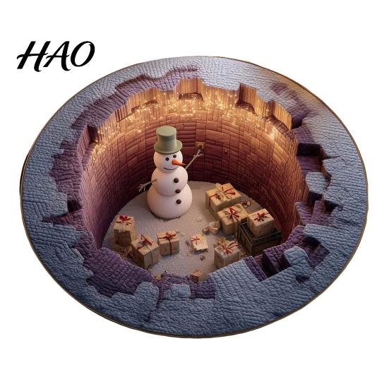 Indoor Festive Area Rug Christmas 3D Rug, Illusion Round Decorative Winter Seasonal Floor Mat, Carpet for Home Living Room Holiday Decoration Decor