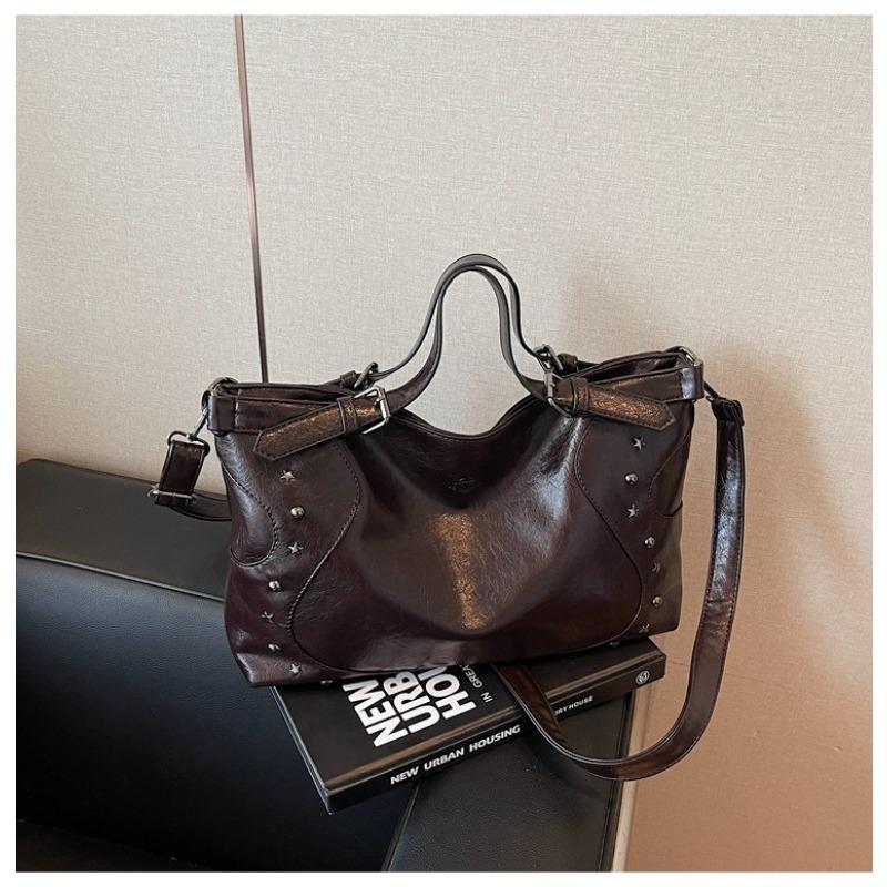 Retro Bag Women's Large-capacity New Summer Casual Messenger Bag Rivet Portable Commuter Tote Bag