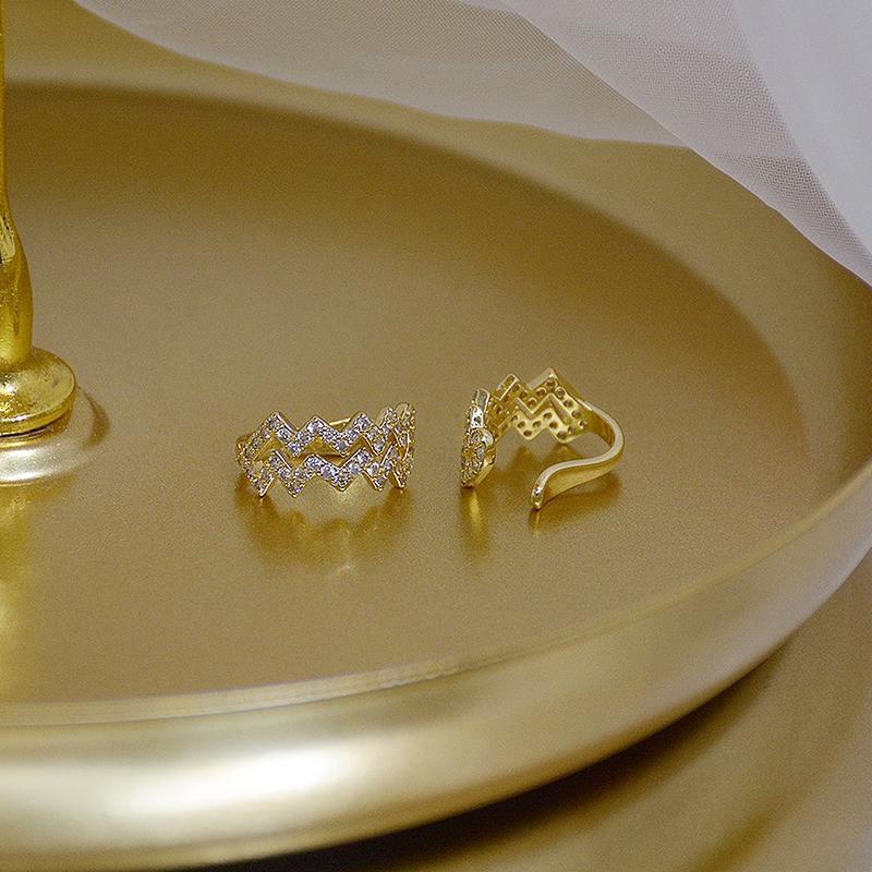 Корейские модные ювелирные изделия, изысканные серьги-клипсы из настоящего золота 14 карат с цирконием, без проколов, женские повседневные универсальные серьги Wave