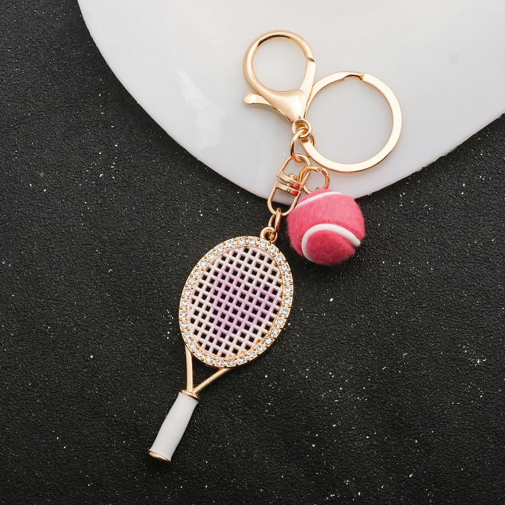 Crystal Tennis Racket Mini Felt Tennis Ball Bag Charm Sports Backpack Purse Pendant Gift for Women Bag Charm