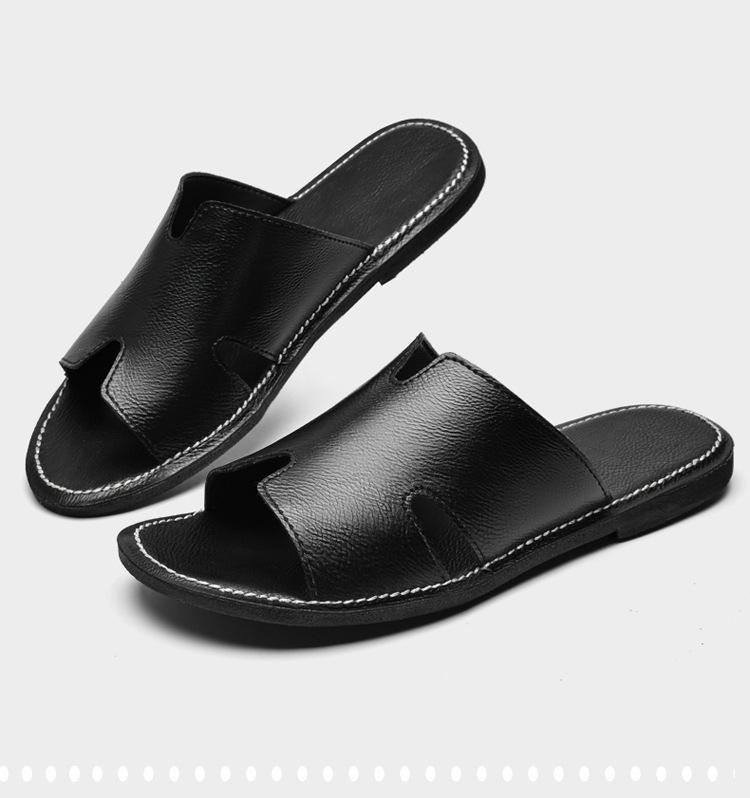 2025 New Designer Men Genuine Leather Slipper Summer Fashion Slides Simple Sandals Comfortable Cool Beach Shoes