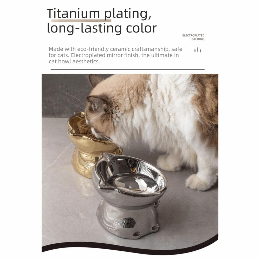 Anti-Spill Ceramic Cat Bowl Cat Shaped Cat Water Bowl Elevated Pet Food Feeder  Cat Drinking
