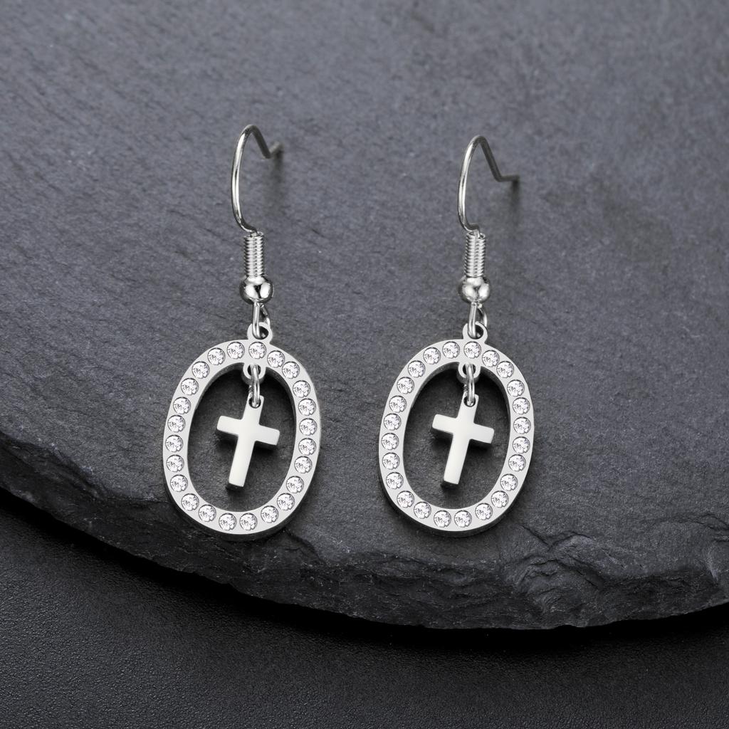Cazador Gold Color Clear Zircon Cross Earrings for Women Stainless Steel Jesus Jewelry Christian Earrings Mother's Day Gift 2026