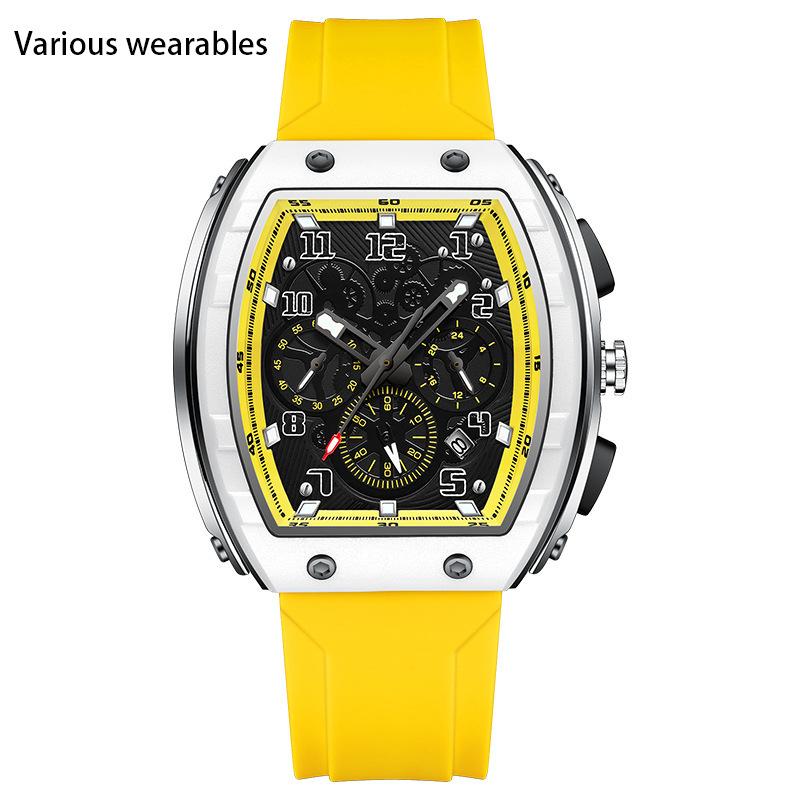 Новые винные бочки квадратные кварцевые часы мужские простые досуговые три глаза шесть игл мужские часы календарь водонепроницаемые часы