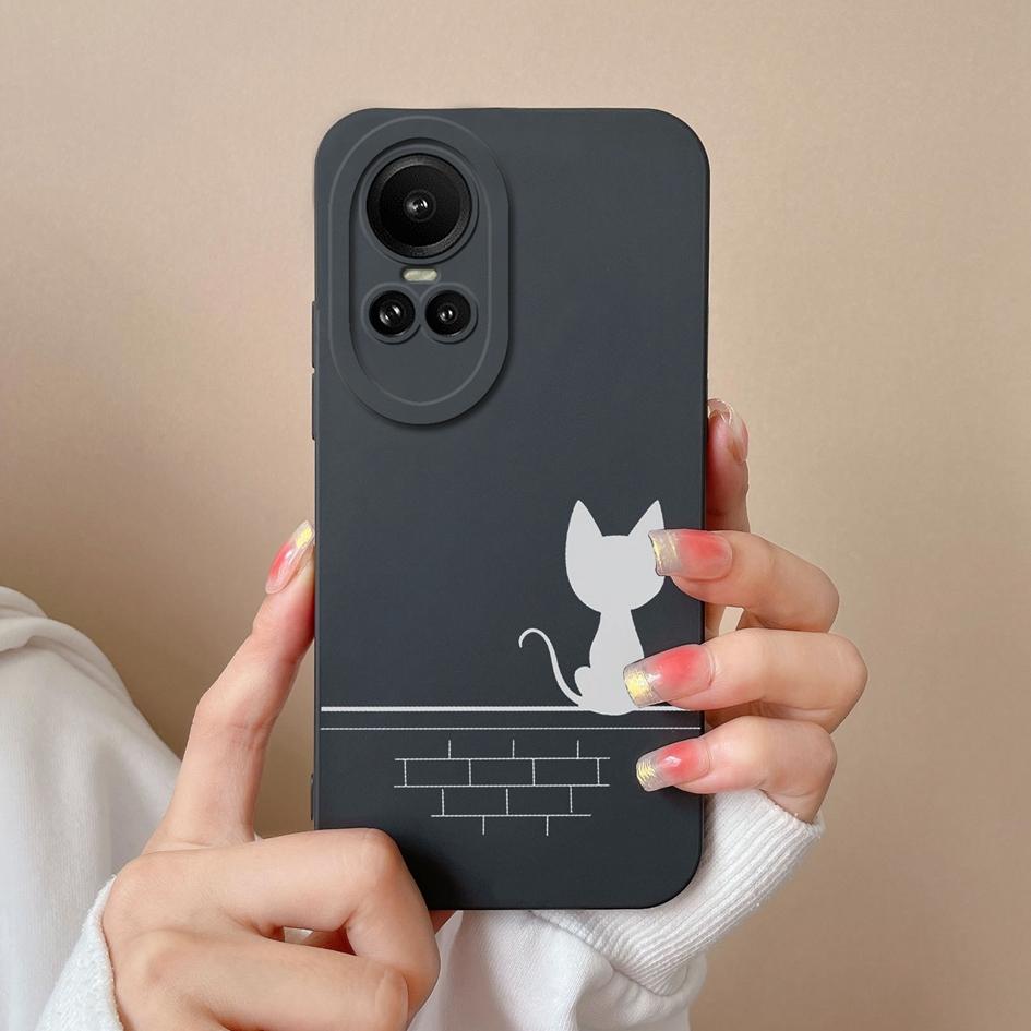 Чехол для Oppo Reno 2 3 4 5 6 7 8 10 Pro 5G задняя крышка с милым котом, матовая противоударная женская сумка для телефона, мягкий силиконовый квадратный корпус для бампера Oppo