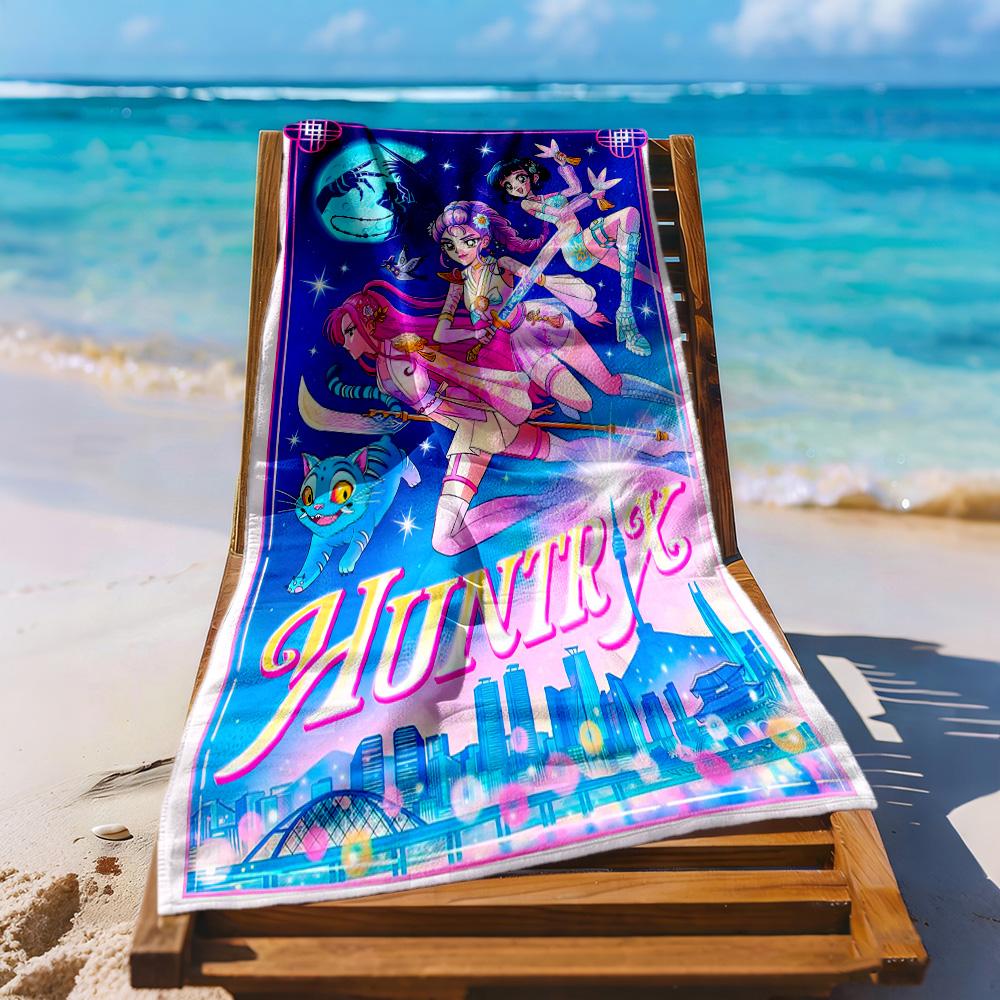 Huntrix Theme Beach Towel Super Soft Microfiber Quickdry Fabric Comfortable Lightweight