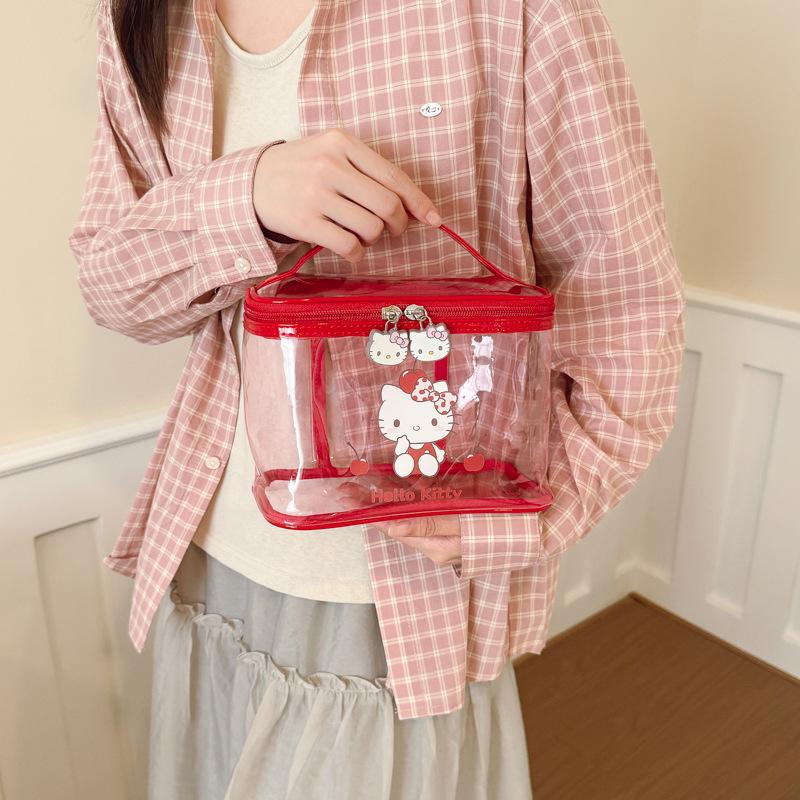 Sanrio Hello Kitty Transparent Sweet Cute Daily Commuting Fashion Versatile Cartoon High-Value Portable PVC Travel Storage Bag Women bags 2424-1495-6