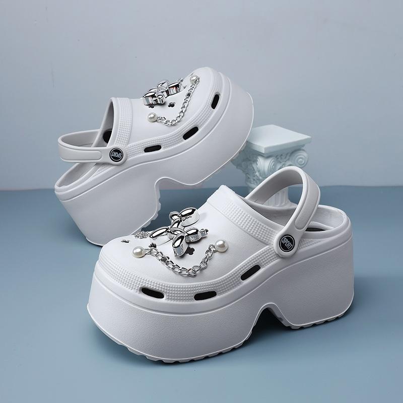 Женские сандалии Diy Clogs, летние босоножки на танкетке, женские модные туфли с цепочкой и толстыми каблуками