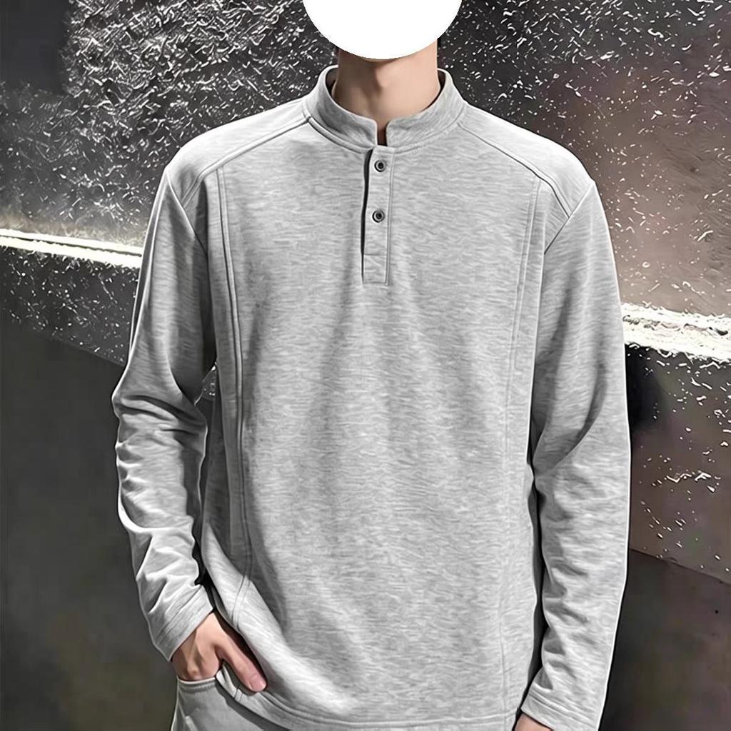 Men S Long Sleeve Henley Neck Solid Color Casual Autumn Hoodie
