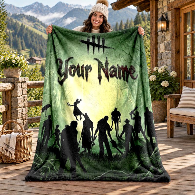 Dead by Daylight Custom Name Flannel Blanket Personalized Soft Warm Plush Throw Blanket Customized Gift for Family Friends