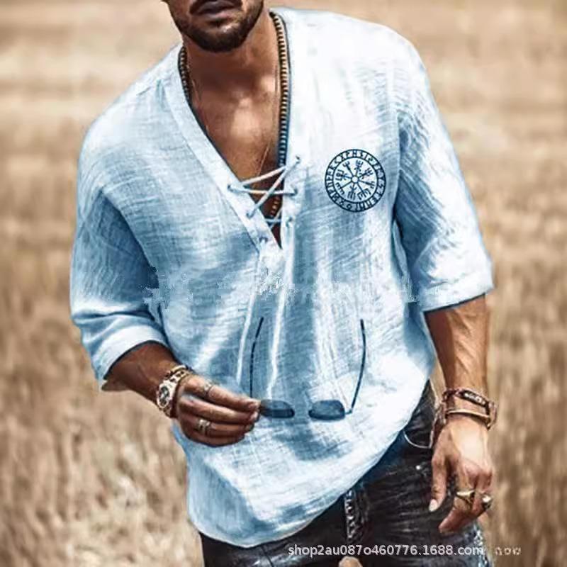 European and American New Printed Men's Chest Strap Medium Sleeve T-shirt Shirt In Stock
