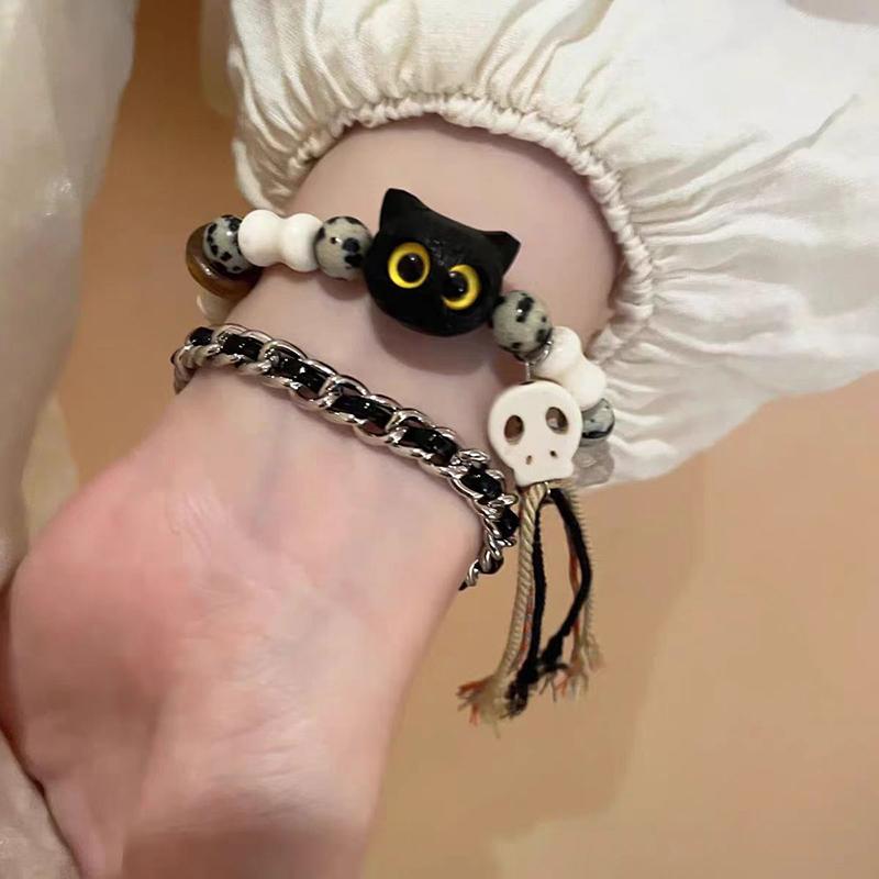 Милый браслет с мультяшным котом для женщин и девочек, креативные красочные регулируемые плетеные браслеты из веревки, уникальные браслеты с подвесками в виде кота и бисера
