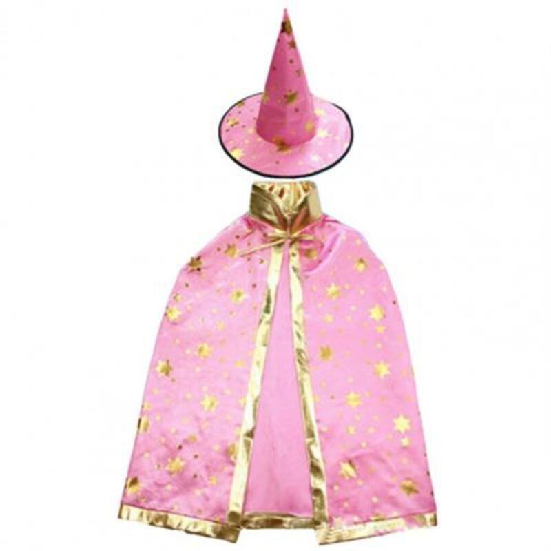 Halloween Cosplay Wizard Cape For Kids With Dazzling Star Pattern And Hat