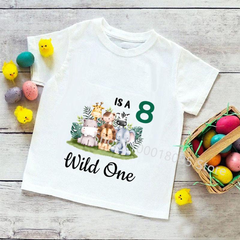 Персонализированная рубашка на день рождения, футболка для детей 1–9 лет, футболка с изображением диких животных, футболка для вечеринки в честь дня рождения, одежда с дикими животными, детские подарки, топы