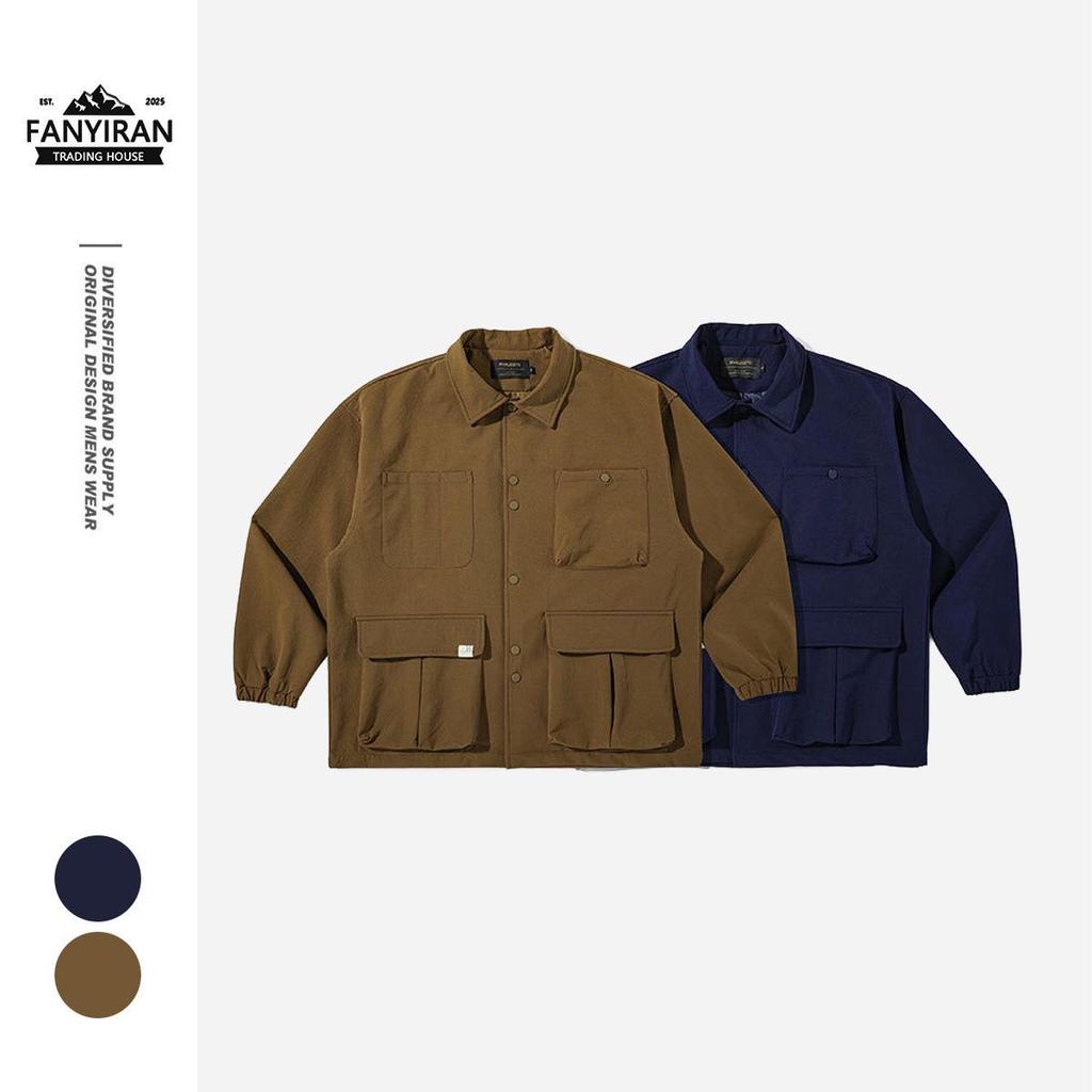 WANLEGETU Men's Retro Workwear Lapel Jacket - Loose, Versatile, Casual, J29