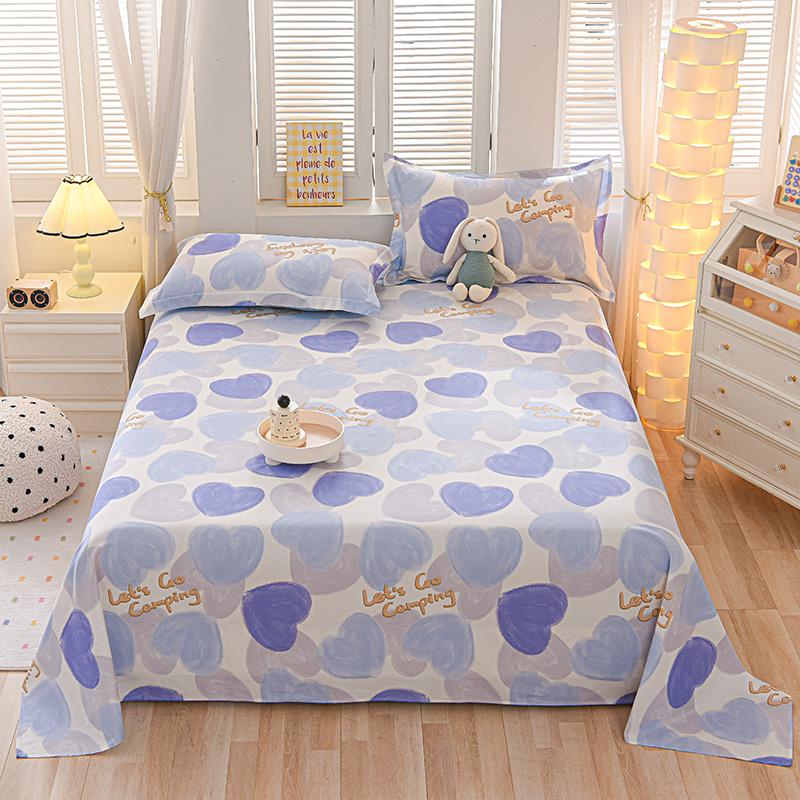 Cute Cartoon Panda Flat Sheet Kawaii Love Heart Bed Sheet Set for Girls Boys Room Decor Cotton Twin Bed Cover with 2 Pillowcase