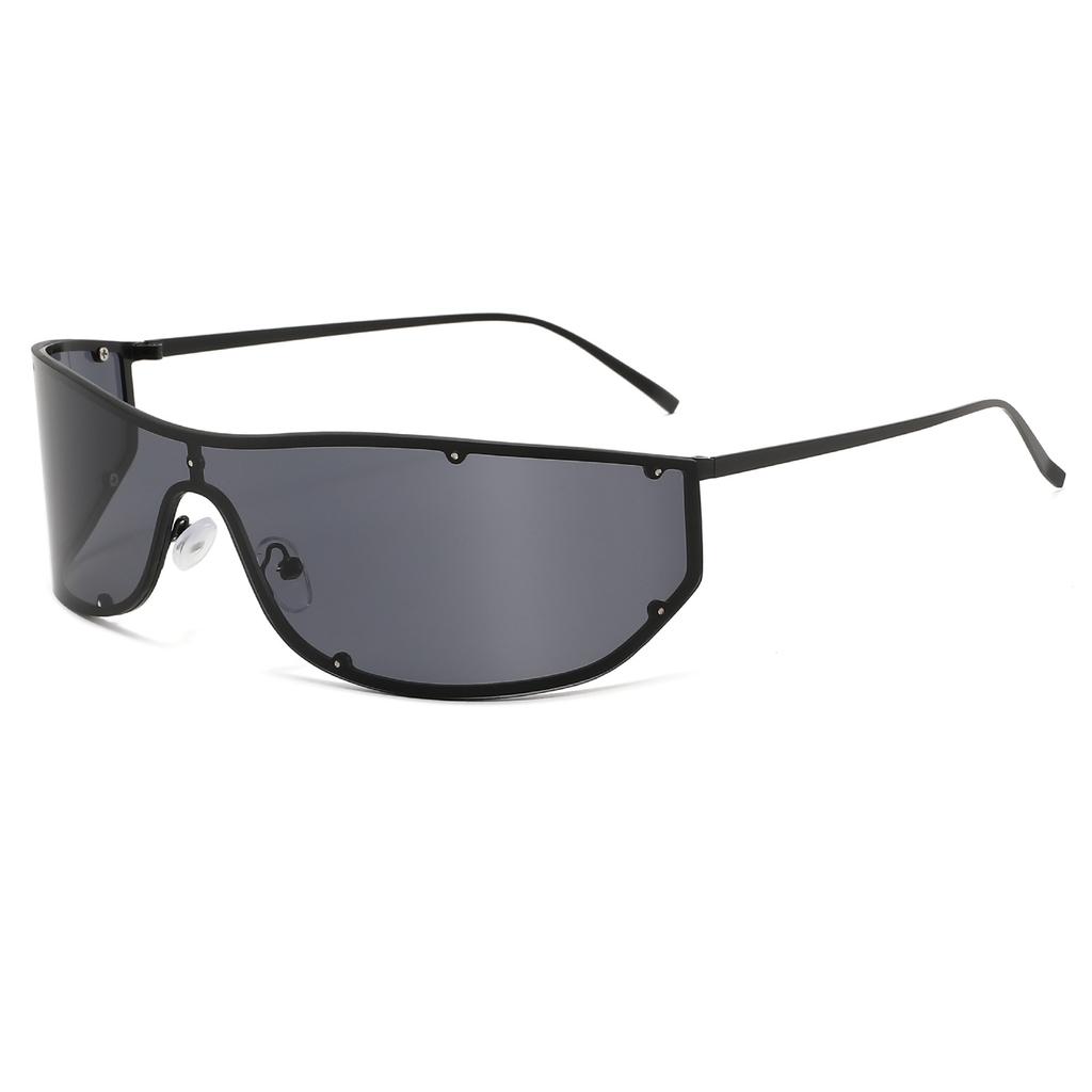 American retro YK futuristic integrated large frame sunglasses metal thin leg rivets windproof sunshade sunglasses