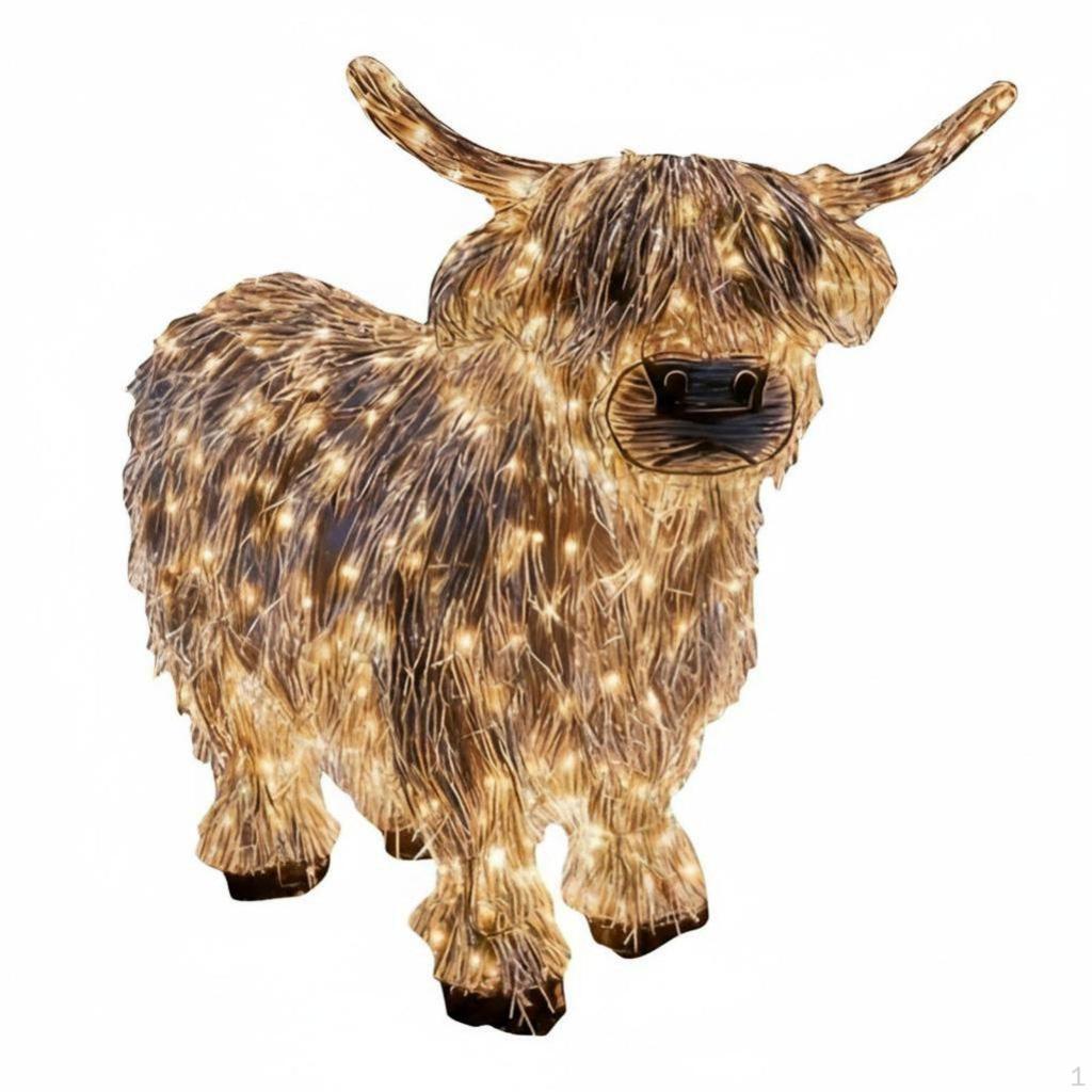 Resin Cow Figurine, LightUp Straw Look, Creative Desktop Decor, Holiday Ambience