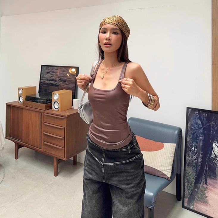 Spring 2025 Women's Versatile Square Neck Vest - European & American Street Style