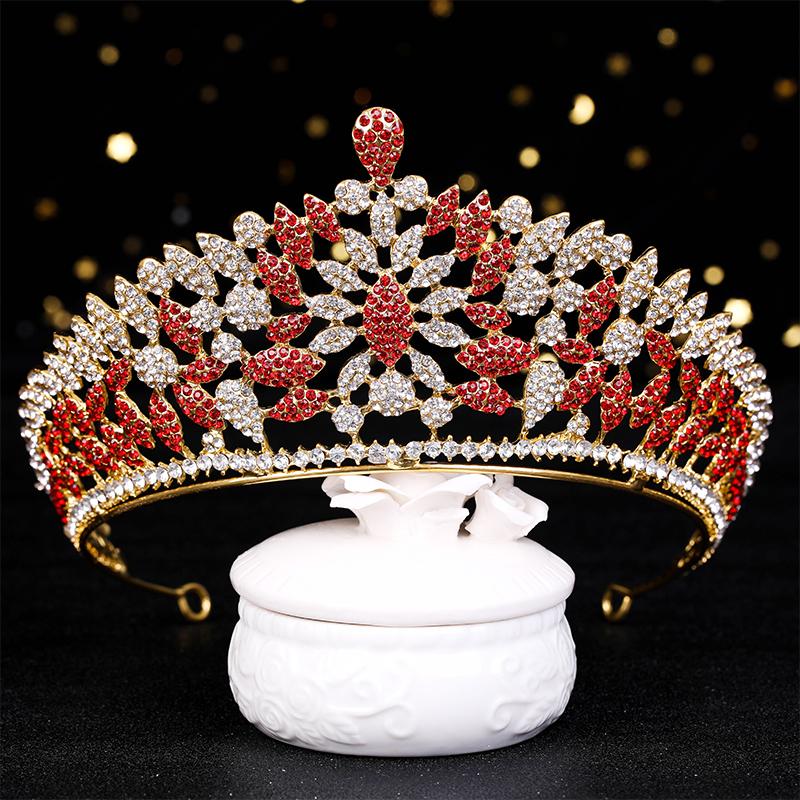 Роскошные золотые красные хрустальные тиары и короны королевы принцессы диадема свадебные аксессуары для волос для невесты женские украшения для волос