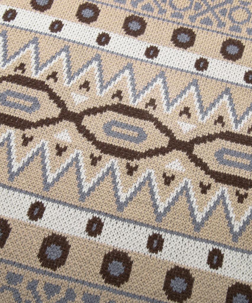 TRILLION Винтажный жаккардовый джемпер Fair Isle с круглым вырезом_Бежевый