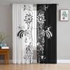 Black And White Floral Sheer Curtain For Living Room Modern Voile Tulle Window Curtains For Bedroom Kitchen Drapes