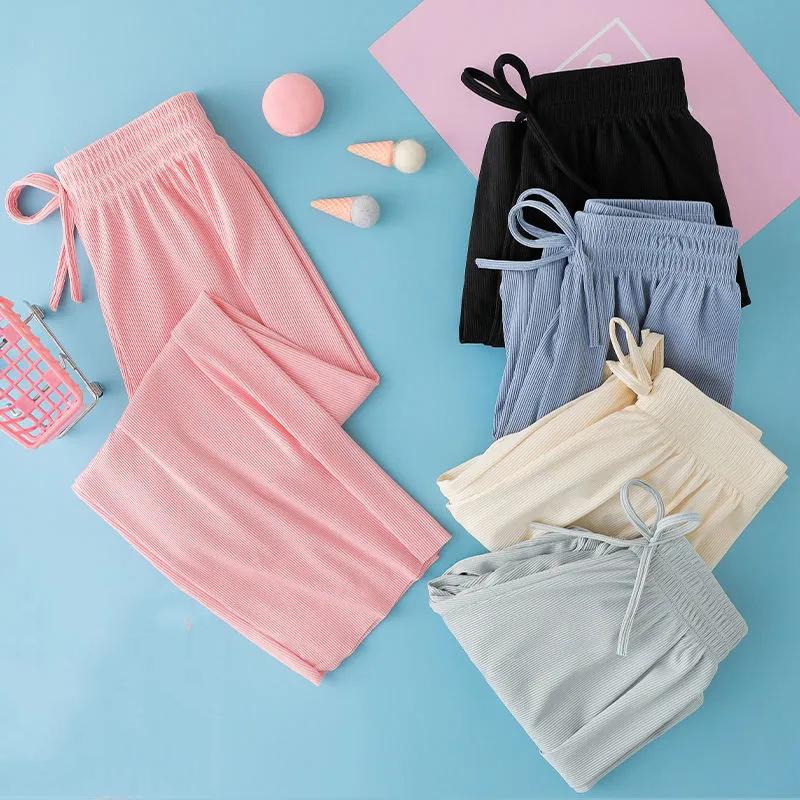 Брюки с защитой от комаров для девочек, летняя тонкая солнцезащитная детская одежда, кондиционер, прямые детские широкие брюки, летняя одежда