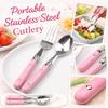 Stainless Steel Portable Children Utensil Set Fork and Spoon 2 Pieces Compact Design Durable Construction Easy to Clean and Carry