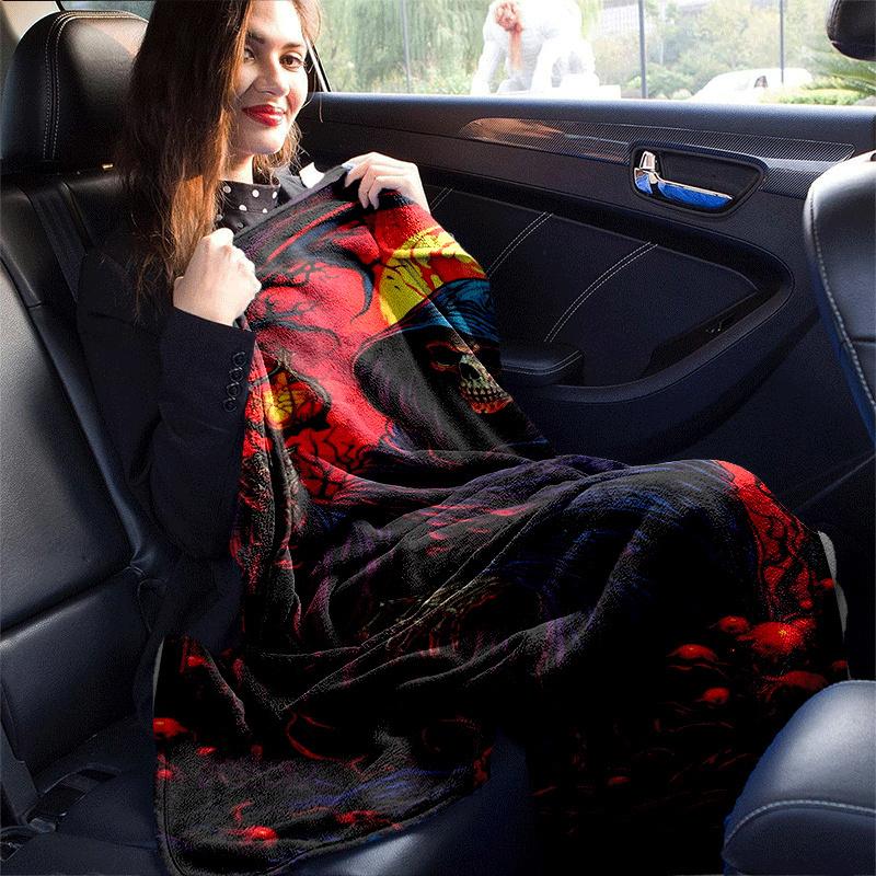 1pc Skeleton Printing Lightweight Flannel Blanket, Comfortable and Warm Blanket, for Camping Sofa Bed and Couch Office, Gift