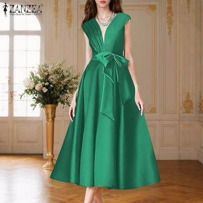 Женское летнее повседневное длинное платье без рукавов с V-образным вырезом