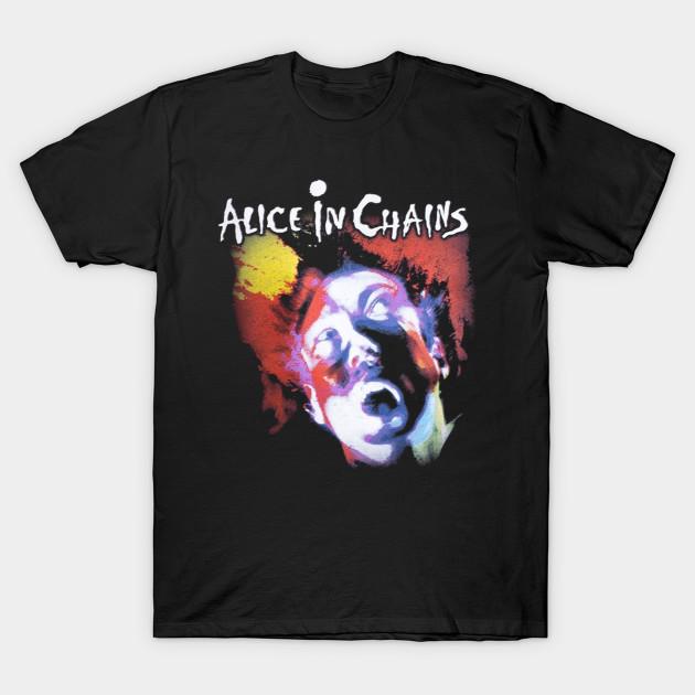 Asian Size Men Black Print T-shirt Facelift Alice In Chains Classic No-Cut Heat Transfer Print Cotton Tshirt