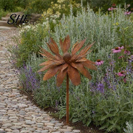 Metal Flower Stake Rusty Outdoor Daisy Yard Stake, Rusted Iron Art Rust-proof Decor Garden Decoration, Weather-Resistant Ornament for Lawn,