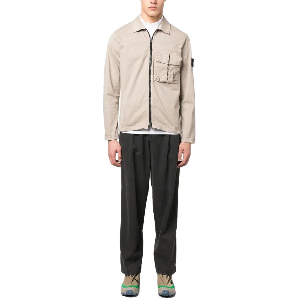 STONE ISLAND SS23 Однотонная куртка-рубашка с вышивкой логотипа Мужские куртки Хаки 781510304-V0192