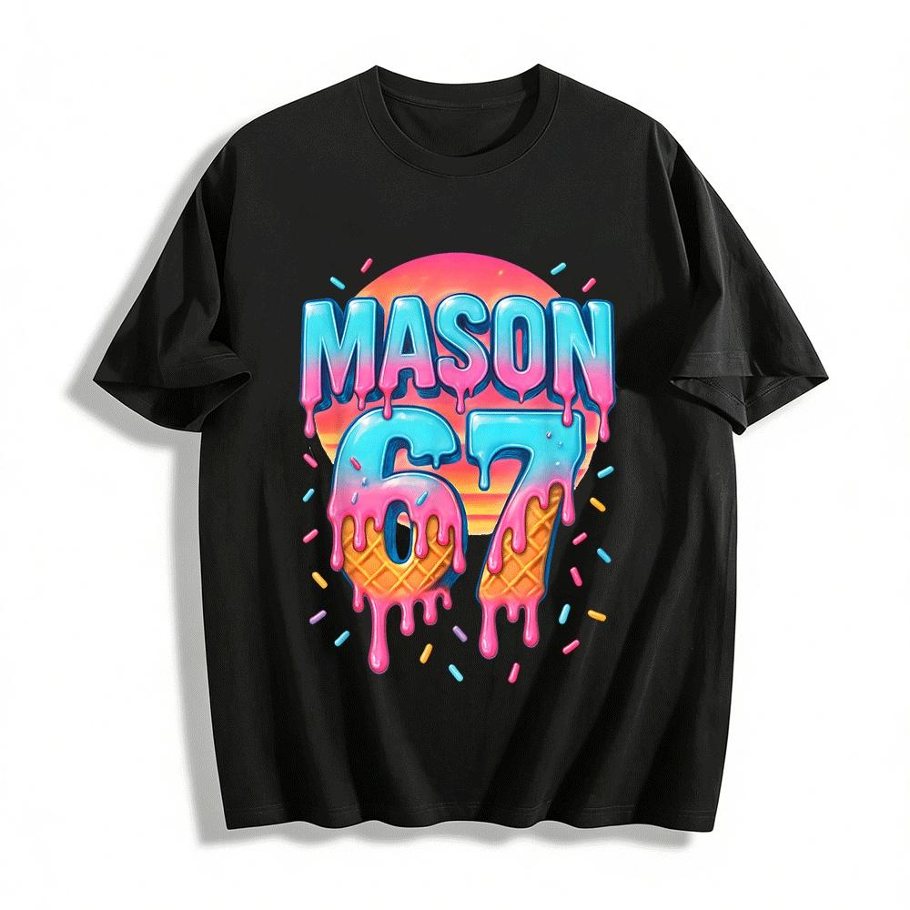 Летнее веселье MASON67 Принт тающего рожка Повседневная футболка с коротким рукавом Футболка из чистого хлопка