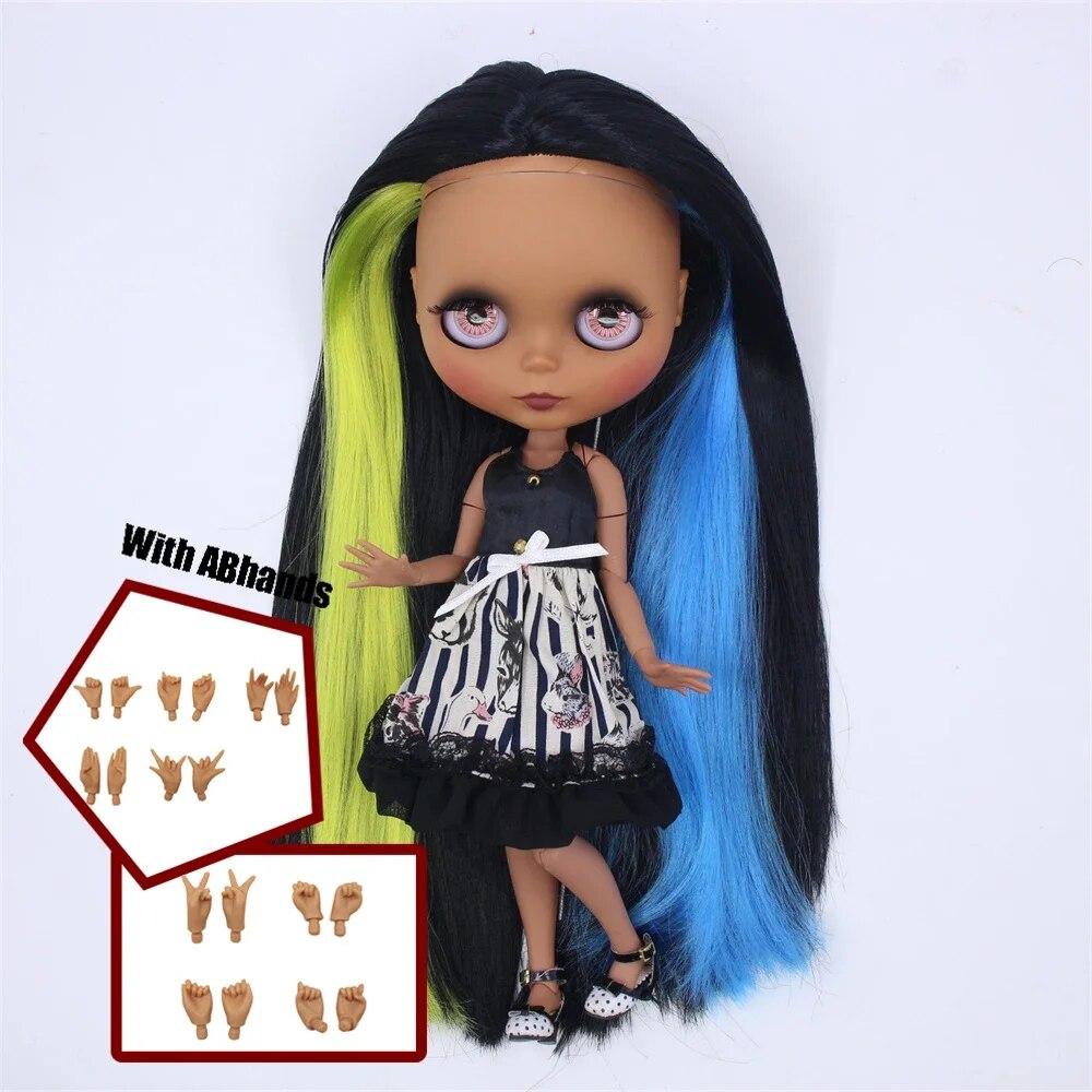 ICY DBS Blyth Doll Ball Joint Body Colorful Hair Black Skin Matte Face Nude Doll and Set Doll Dress Up Game Gift Fot Girl